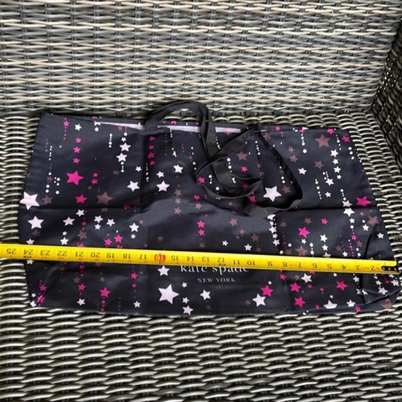 Kate Spade Black Multi Color with Light and Dark Pink Stars Canvas Tote XL - Picture 2 of 16